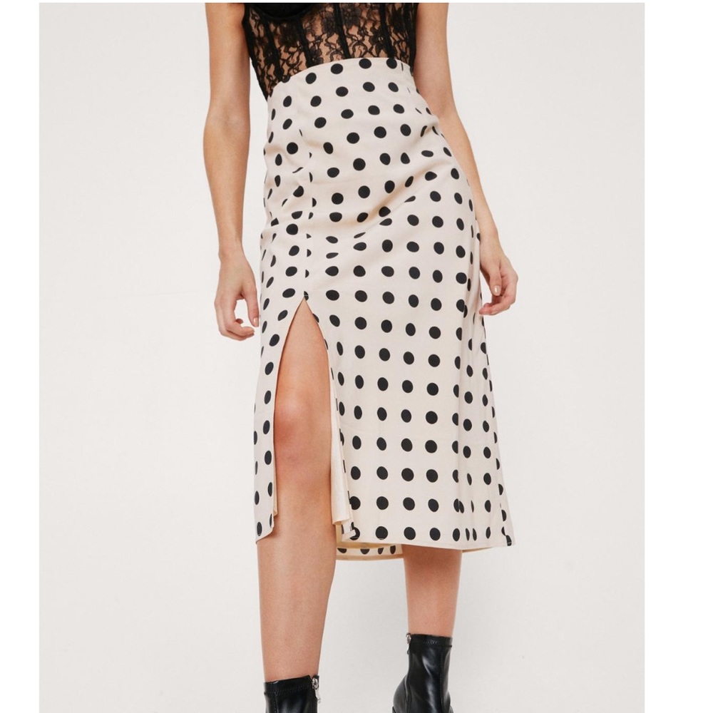 Polka Dot Split Front High Waisted Midi Sk… - Picture 2 of 5